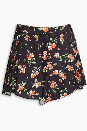 Paco rabanne Pleated floral-print satin-crepe shorts - - FR 38