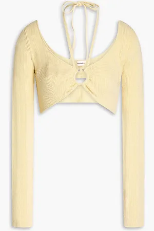 Nanushka Amra cropped cotton-blend chenille top - Yellow - L