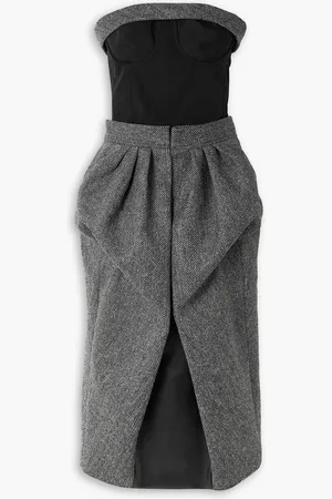 Maison Margiela Strapless paneled herringbone wool and stretch-jersey midi dress - - IT 36