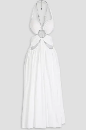AREA Ruched embellished cotton-poplin midi dress - - US 4
