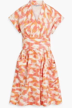 Three Graces London Aurora gathered printed linen mini wrap dress - - UK 14