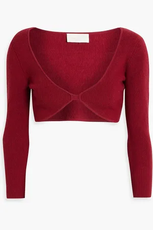 Michelle Mason Cropped ribbed-knit top - Burgundy - XS