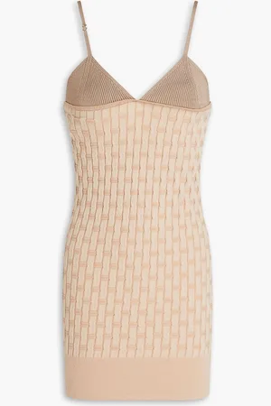 Jacquemus Paneled ribbed and waffle-knit mini dress - Neutral - FR 38