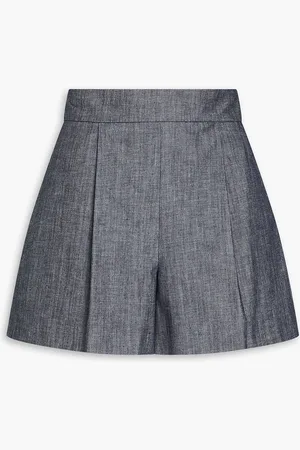 Oscar de la Renta Pleated cotton-chambray shorts - Blue - US 8