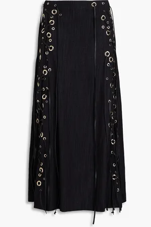 Chloé Lace-up leather-trimmed silk-blend canvas midi skirt - - FR 36