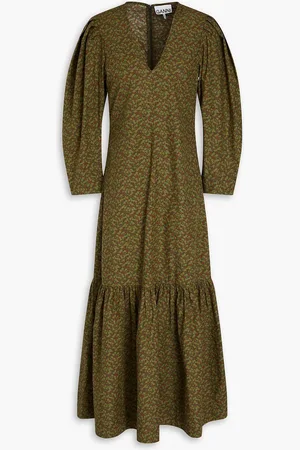 Ganni Floral-print cotton-poplin midi dress - Green - DE 36