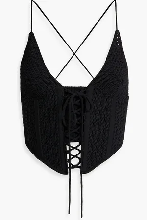 DION LEE Cropped lace-up crocheted top - - UK 6