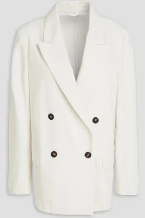 Brunello Cucinelli Double-breasted metallic cotton-blend twill blazer - White - IT 44