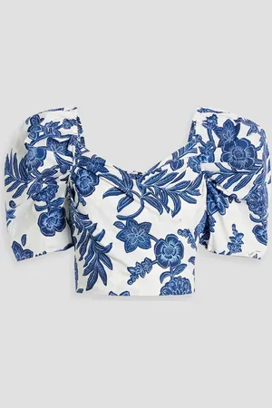 Cara Cara Sara cropped wrap-effect printed cotton-poplin top - - XS