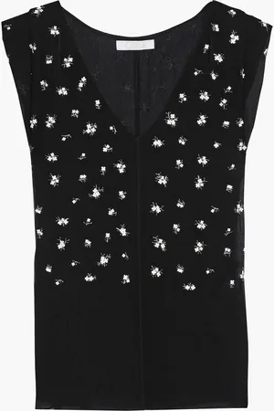 Chloé Floral-appliquéd silk-georgette top - - FR 34