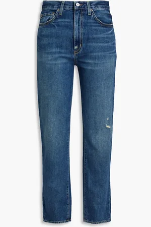 NILI LOTAN Distressed high-rise straight-leg jeans - Blue - 25