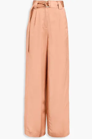 ZIMMERMANN Belted shantung wide-leg pants - Pink - 1