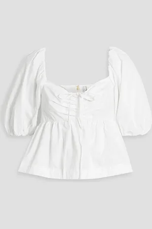 Cara Cara Pippa bow-detailed ruched cotton-poplin top - - M