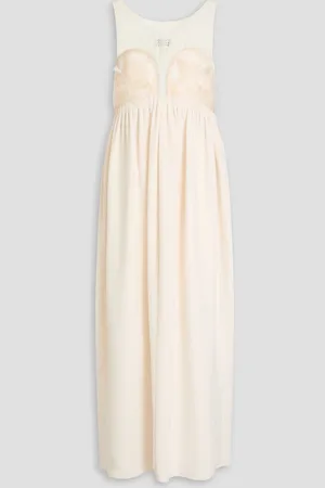 Maison Margiela Embellished pleated silk-chiffon and twill midi dress - White - IT 40