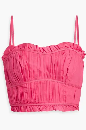 AJE Pepper cropped pleated cotton-poplin top - - UK 4