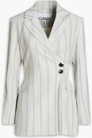 Ganni Belted striped jacquard blazer - Gray - DE 50