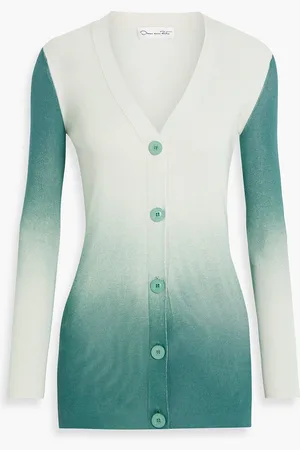 Oscar de la Renta Dégradé ribbed silk-blend cardigan - Blue - M