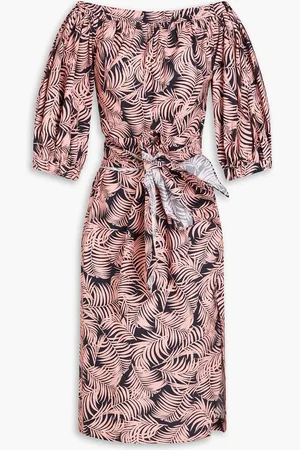 Carolina Herrera Off-the-shoulder printed stretch-cotton poplin midi dress - Pink - US 8