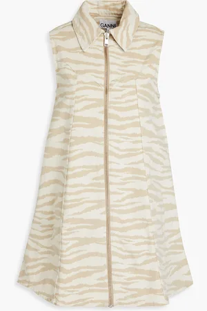Ganni Zebra-print denim mini dress - Neutral - DE 40