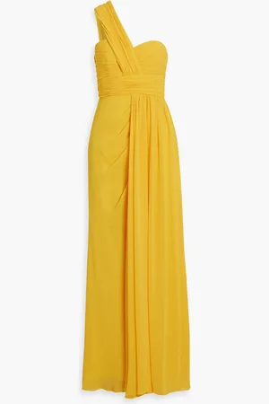 Badgley Mischka One-shoulder draped chiffon gown - - US 6