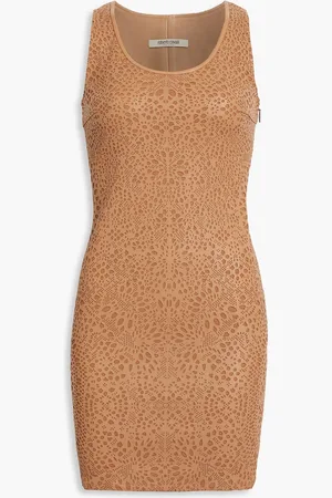 Roberto Cavalli Laser-cut leather mini dress - Brown - IT 50