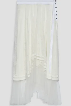Chloé Asymmetric poplin-trimmed lace midi skirt - White - FR 42