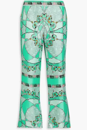 Puccini Printed silk-twill kick-flare pants - Green - IT 40
