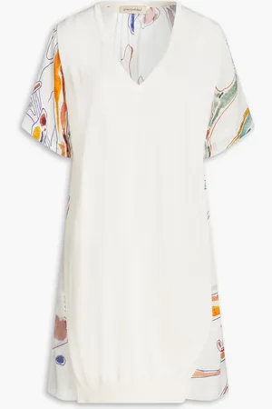 GENTRYPORTOFINO Knit-paneled printed silk and cotton-blend crepe top - White - IT 40