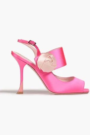 Roger Vivier Floral-appliquéd satin slingback sandals - Pink - EU 34.5