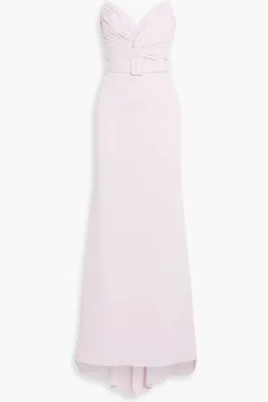 Badgley Mischka Strapless belted crepe gown - Pink - US 12