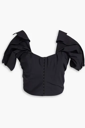 Jacquemus Brasso cropped pleated twill top - Blue - FR 34