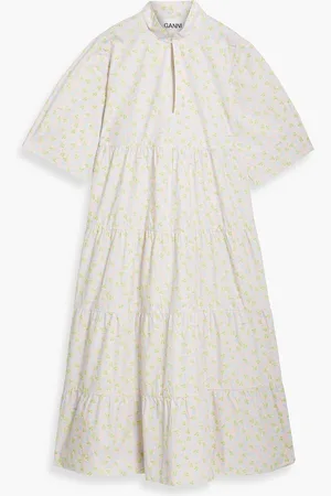 Ganni Tiered floral-print cotton-poplin midi dress - Pink - DE 38