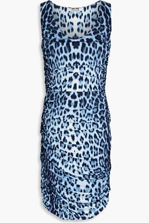 Roberto Cavalli Ruched leopard-print stretch-jersey mini dress - Blue - IT 46