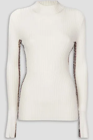 Chloé Crochet-trimmed ribbed wool turtleneck sweater - White - XL