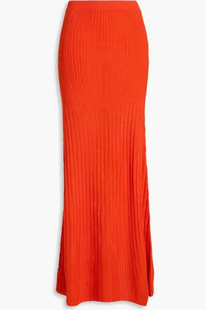 Chloé Ribbed silk and linen-blend maxi skirt - Orange - XL