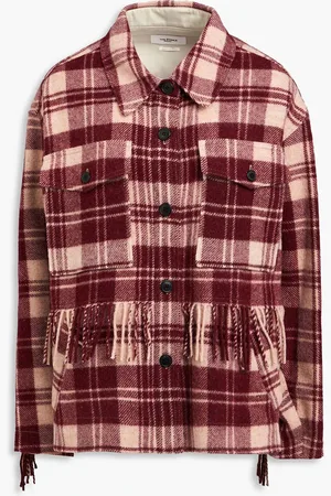 Marant Etoile Fringed checked wool-blend felt jacket - Burgundy - FR 36