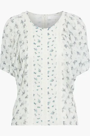 Chloé Crochet-trimmed floral-print silk-georgette top - White - FR 34