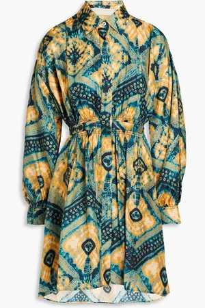ULLA JOHNSON Jude printed silk-satin mini shirt dress - Yellow - US 0