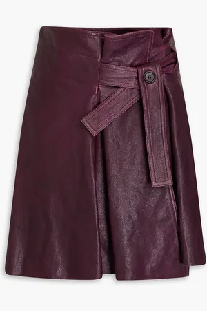 Chloé Belted pleated leather mini skirt - Purple - FR 34