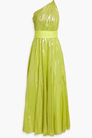 ALICE+OLIVIA Alice Olivia - Milan one-shoulder belted metallic silk-blend gown - Green - US 2