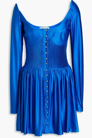 Paco rabanne Pintucked satin-jersey mini dress - Blue - FR 40
