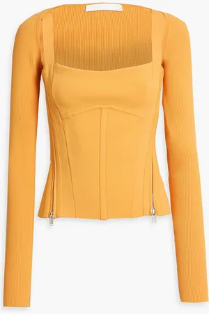 DION LEE Layered ribbed stretch-jersey top - Yellow - UK 6
