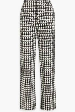 AREA Cutout houndstooth wool-blend tweed wide-leg pants - - US 6