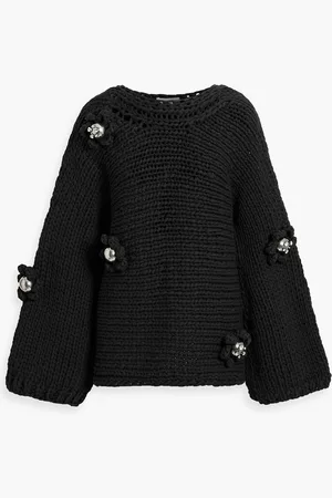 AREA Embellished crocheted cotton-blend sweater - - XS
