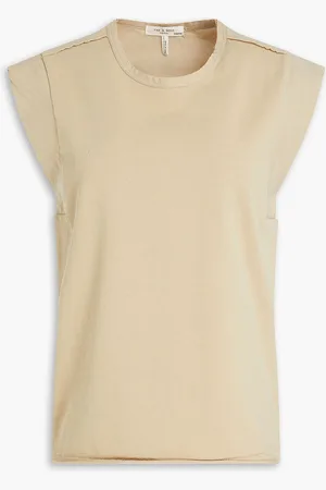RAG&BONE Poplin-trimmed cotton-jersey top - Neutral - XXS