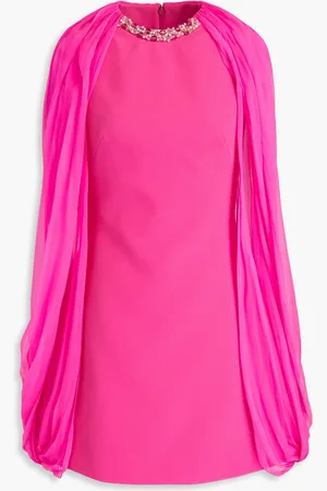 Safiyaa Cape-effect embellished silk-chiffon and crepe mini dress - Pink - FR 34