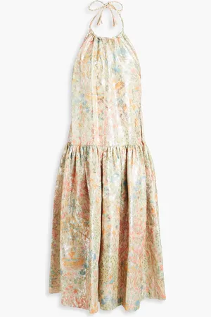 ULLA JOHNSON Tyra floral-print metallic fil coupé halterneck maxi dress - Neutral - US 4