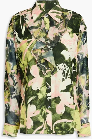 3.1 Phillip Lim Ruffled printed jacquard and georgette shirt - Green - US 2