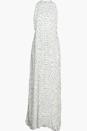 Chloé Open-back printed plissé silk-chiffon and crepe maxi dress - White - FR 34