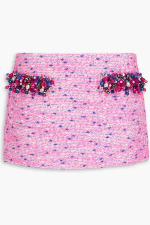 AREA Embellished wool-blend bouclé-tweed mini skirt - Pink - US 10